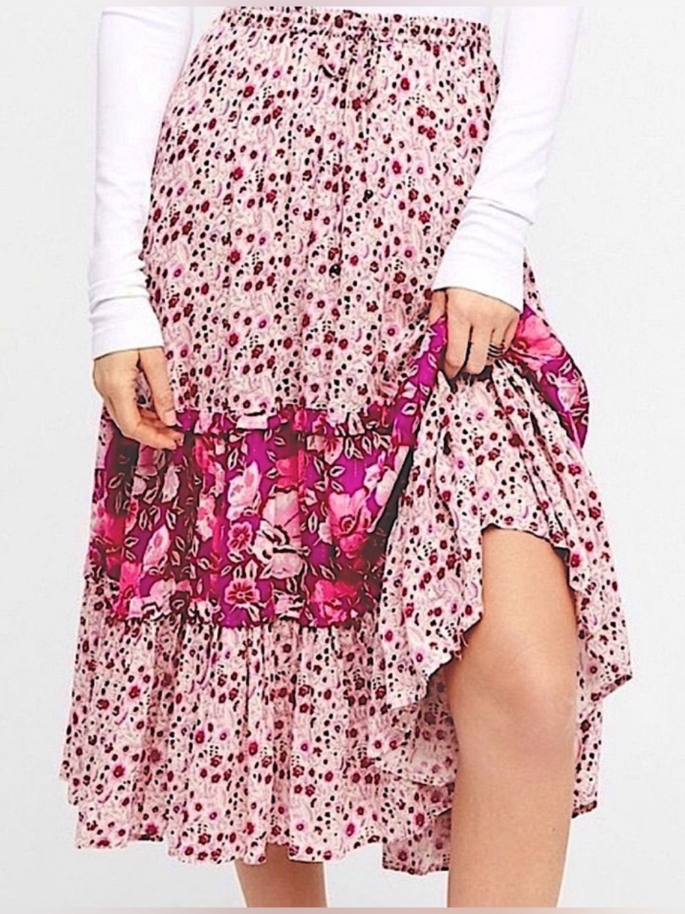 SPELL Winona Pink Floral Midi Skirt , NEW